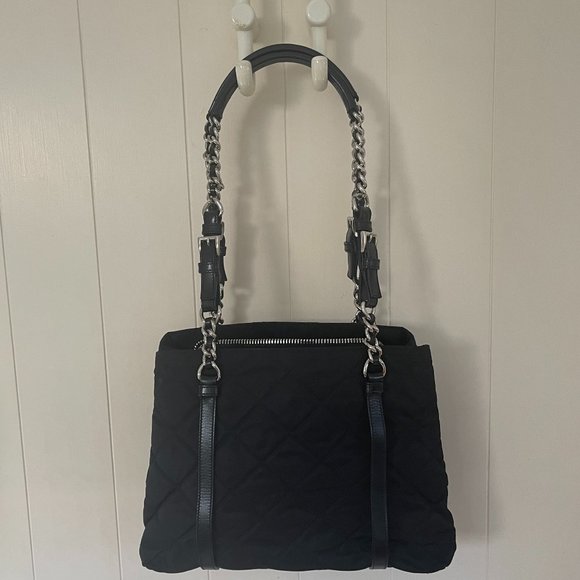 Prada Black QuiltedRe Nylon Shoulder Bag with chrome hardware